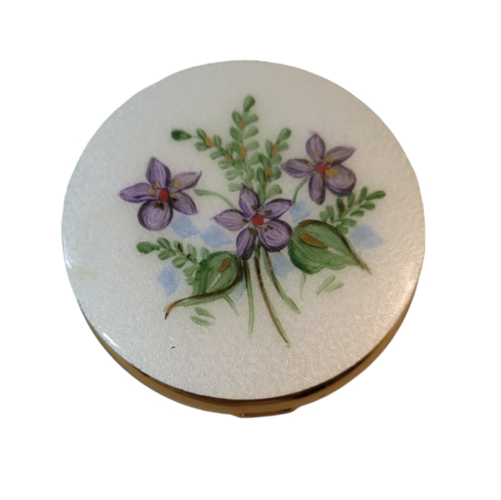 Vintage Hand Painted Powder Compact Violets